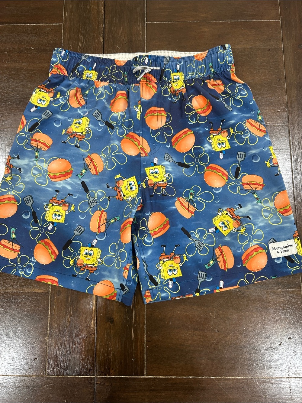 Abercrombie & Fitch Navy Blue SpongeBob & Burger Print Swim Trunks